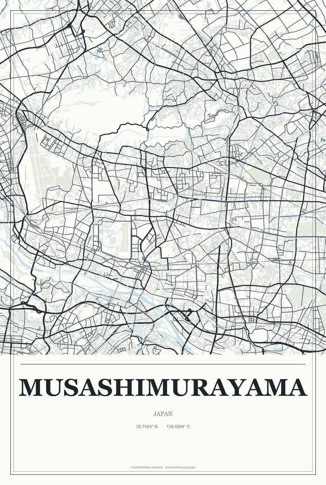 Musashimurayama, Japan City Map Aluminum Sign in Gallery Air style