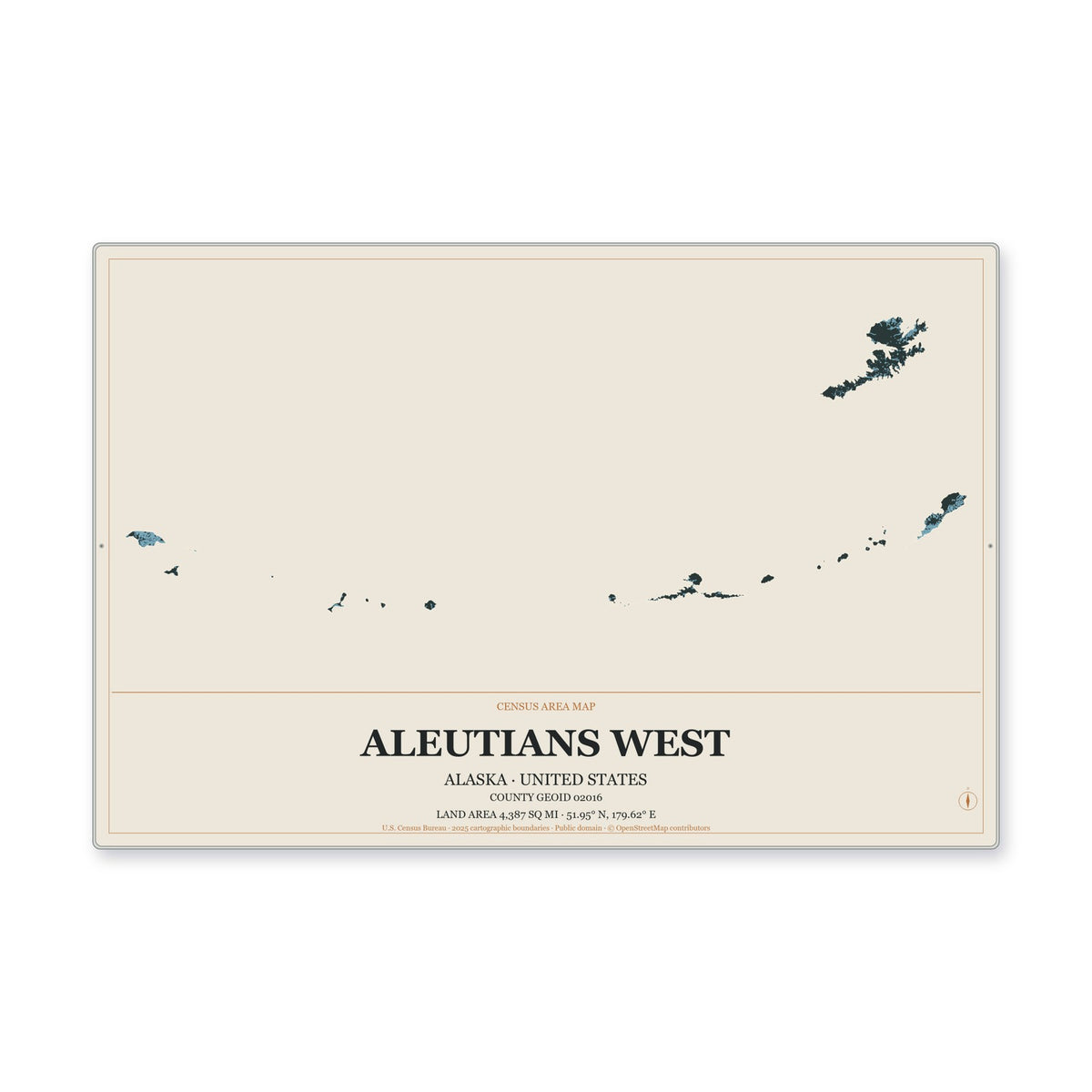 Aleutians West Census Area, Alaska Map Aluminum Sign in Headline Atlas style