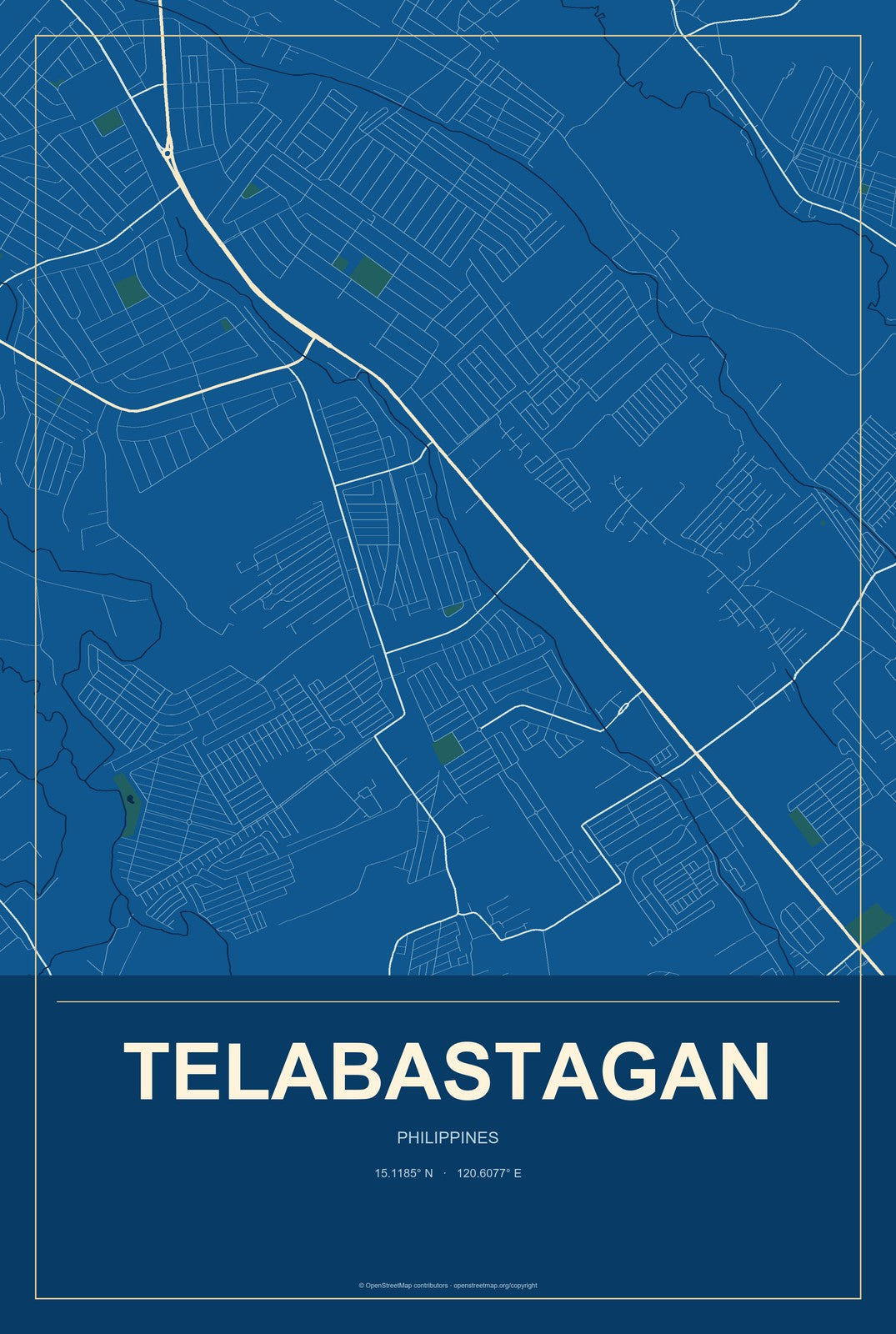 Telabastagan, Philippines City Map Aluminum Sign in Harbor Cobalt style