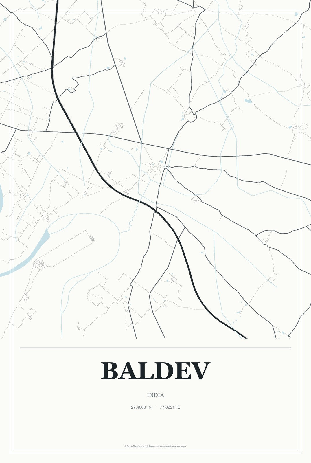 Baldev, India City Map Aluminum Sign in Gallery Air style