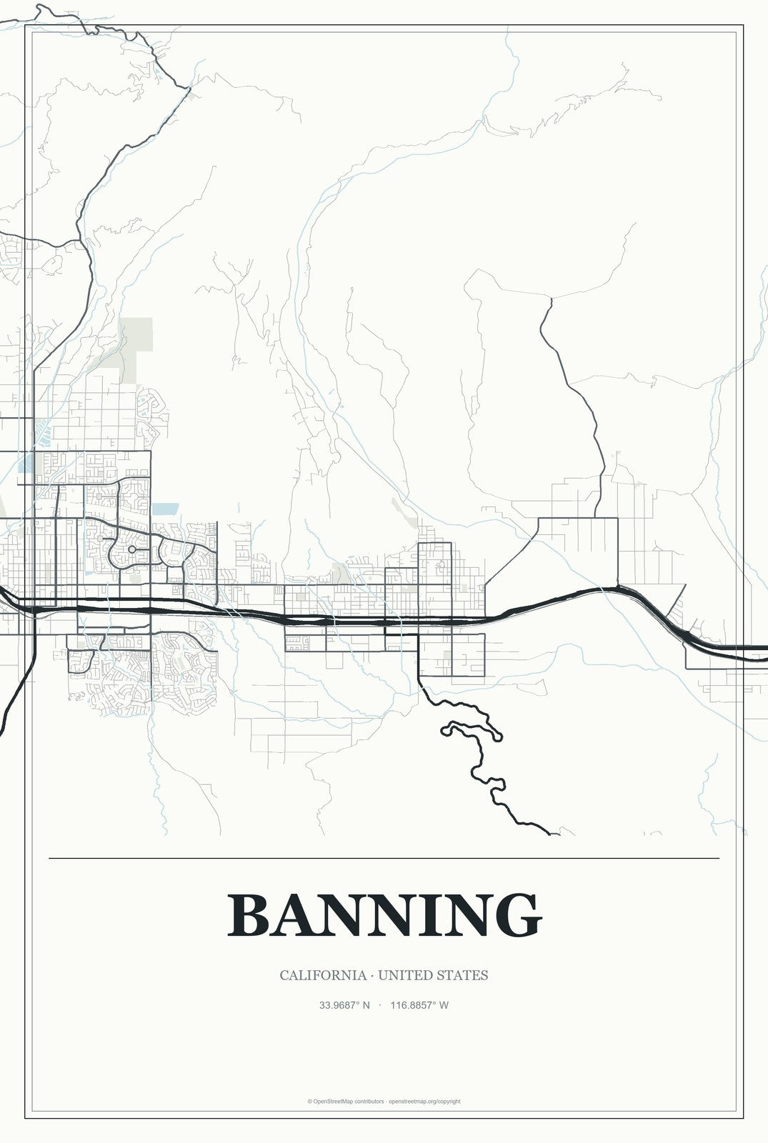 Banning, California City Map Aluminum Sign in Gallery Air style