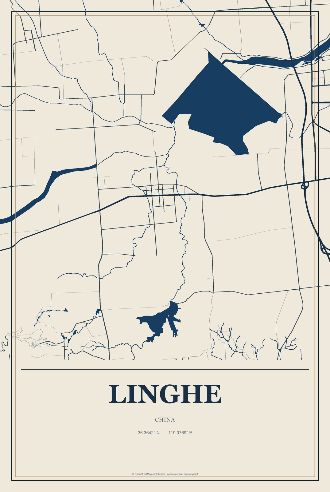 Linghe, China City Map Aluminum Sign in Coastal Cutout style
