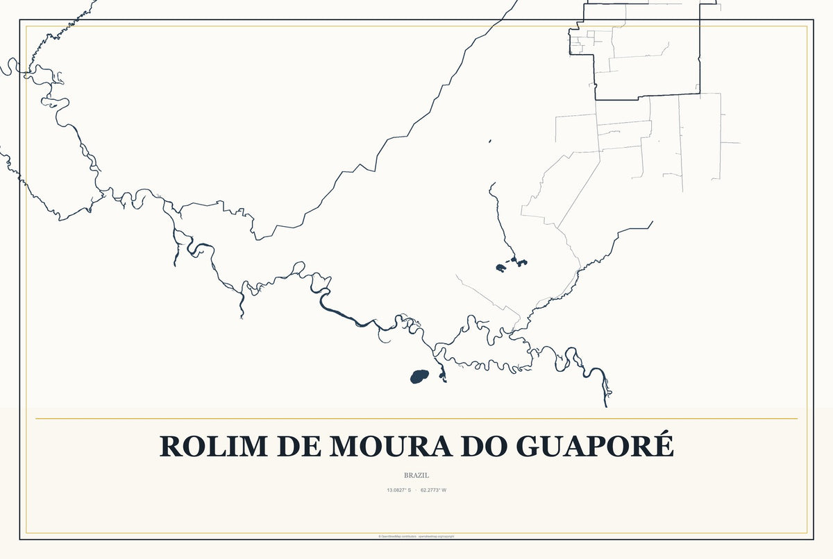 Rolim de Moura do Guaporé, Brazil City Map Aluminum Sign in Citrine Modern style