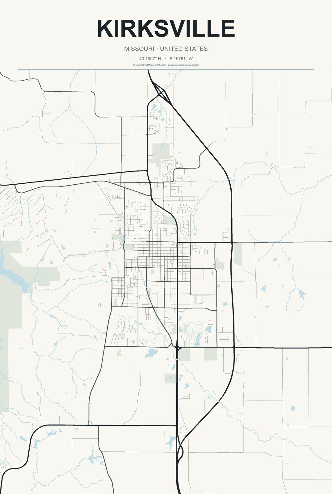 Kirksville, Missouri City Map Aluminum Sign in Headline Atlas style