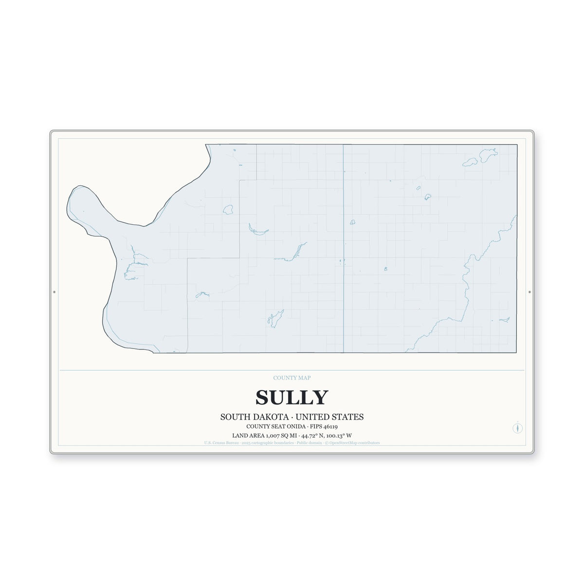 Sully County, South Dakota Map Aluminum Sign in Gallery Air style