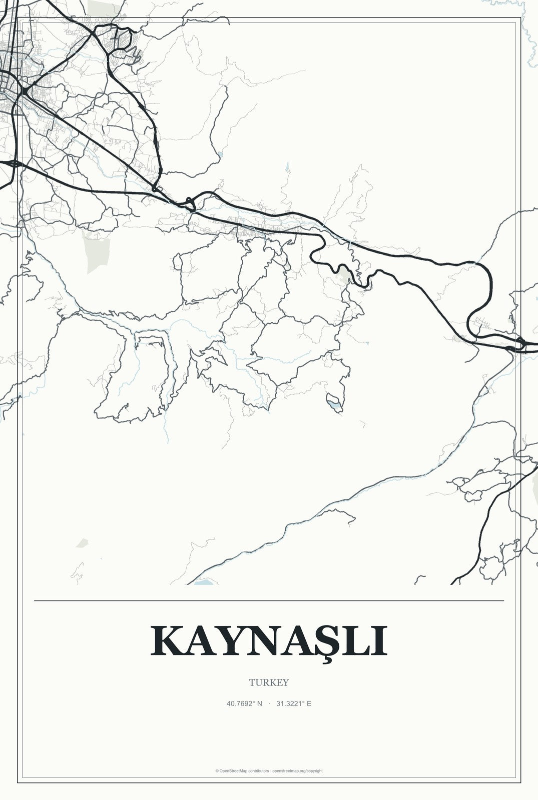 Kaynaşlı, Turkey City Map Aluminum Sign in Gallery Air style