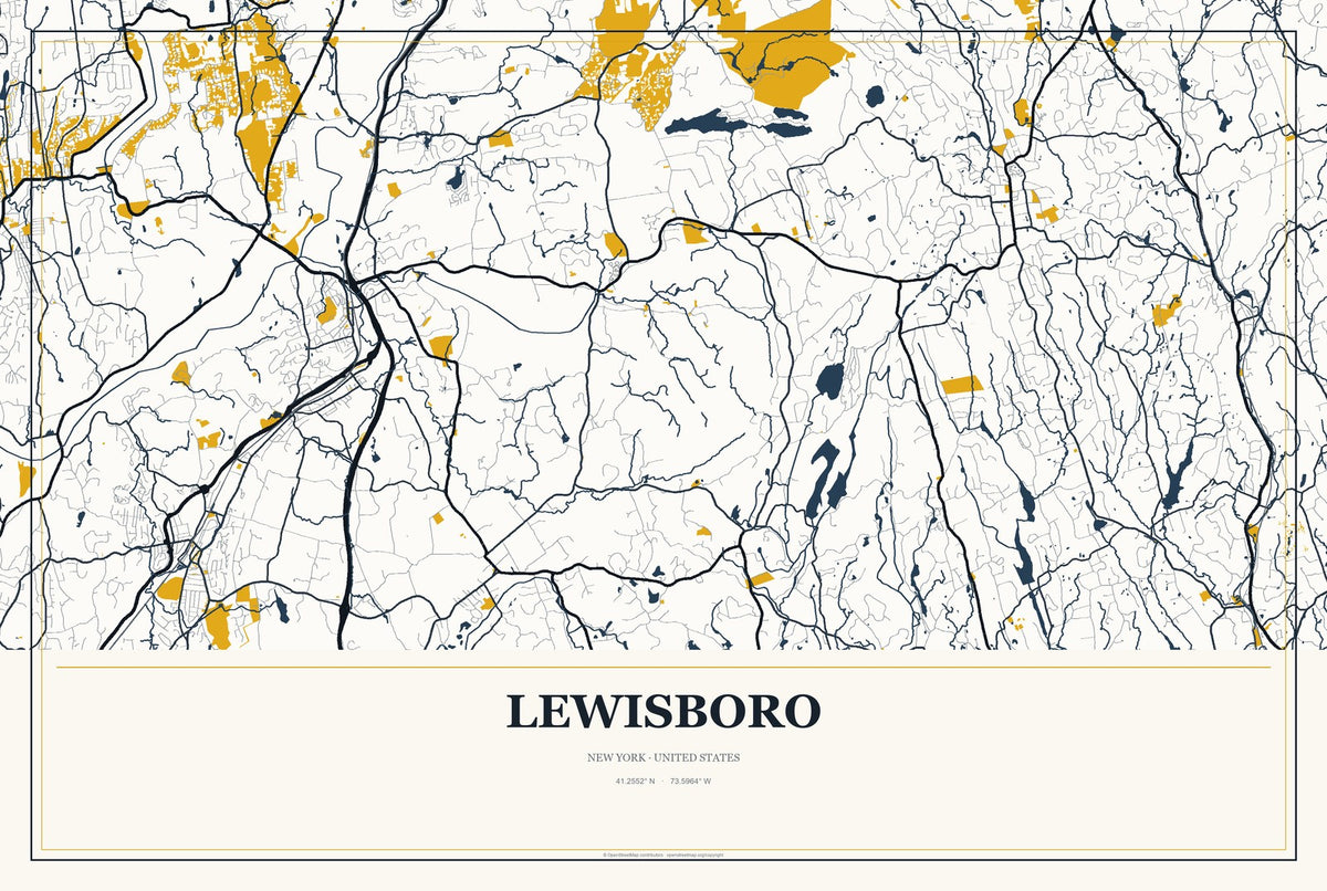 Lewisboro, New York City Map Aluminum Sign in Citrine Modern style