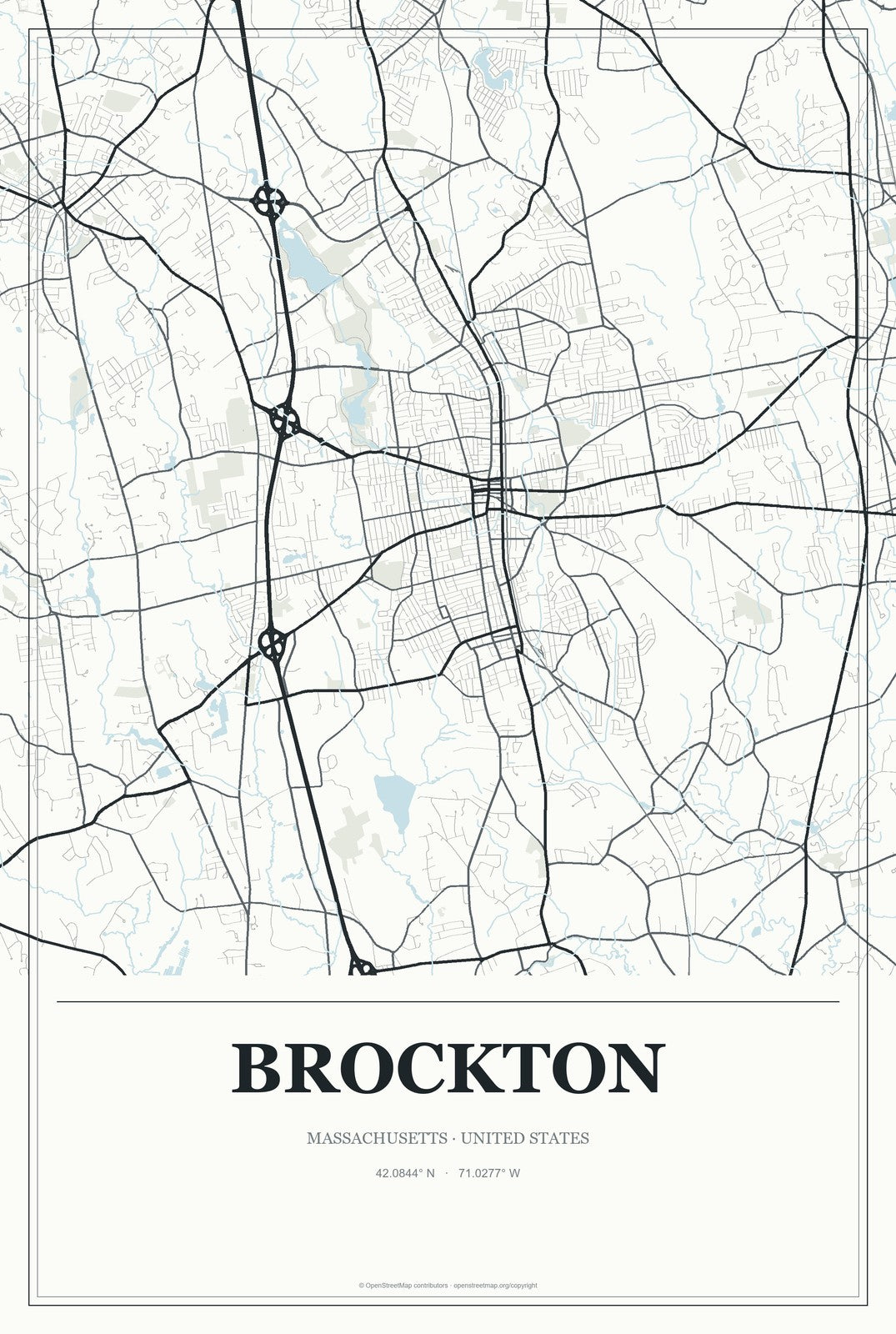 Brockton, Massachusetts City Map Aluminum Sign in Gallery Air style