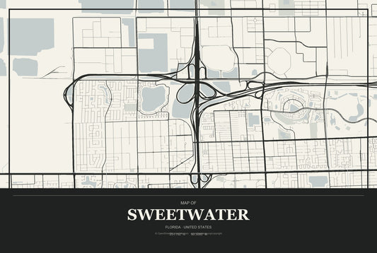 Sweetwater, Florida City Map Aluminum Sign in Museum Plaque style