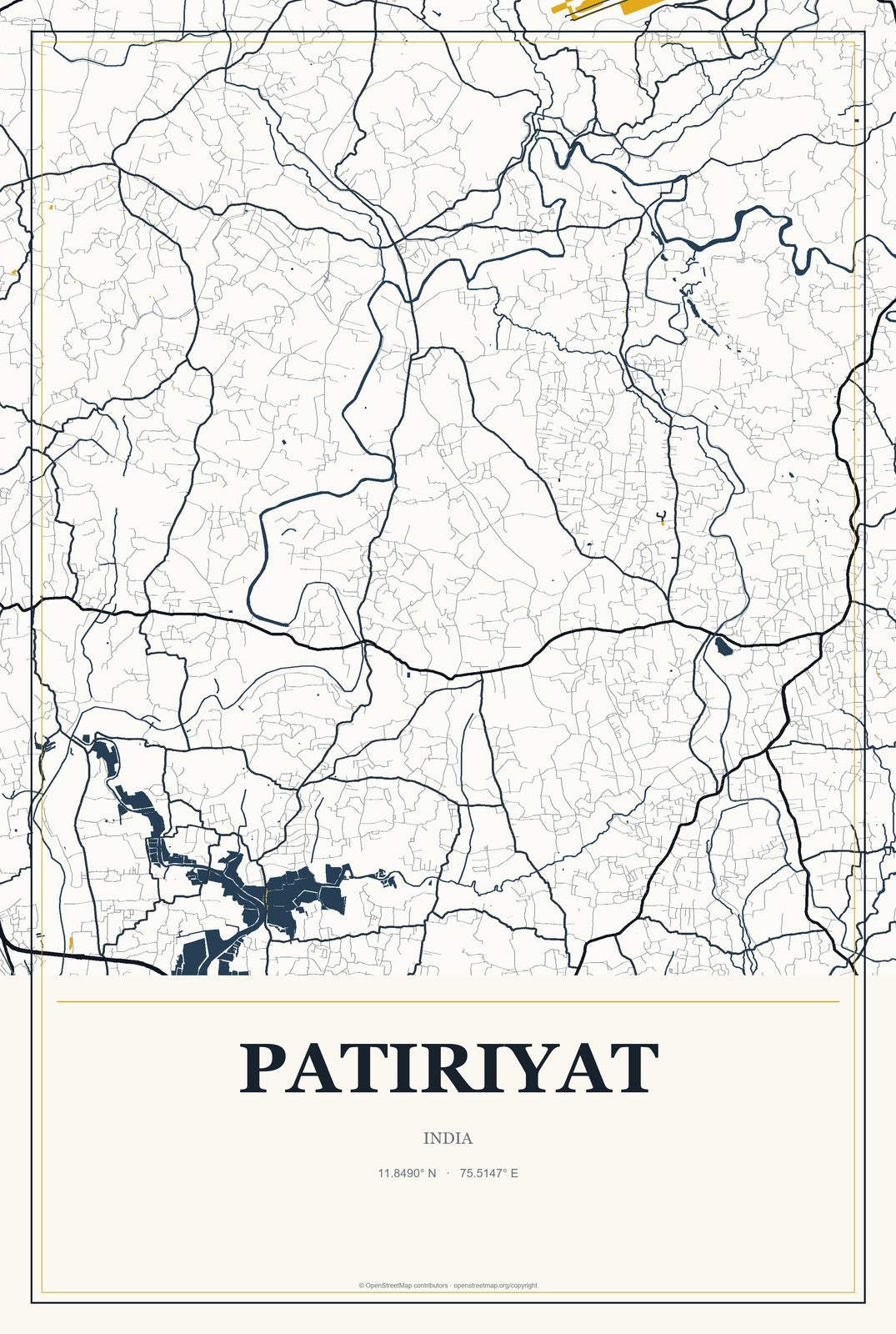 Patiriyat, India City Map Aluminum Sign in Citrine Modern style