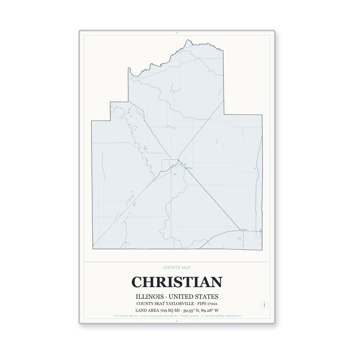 Christian County, Illinois Map Aluminum Sign in Gallery Air style