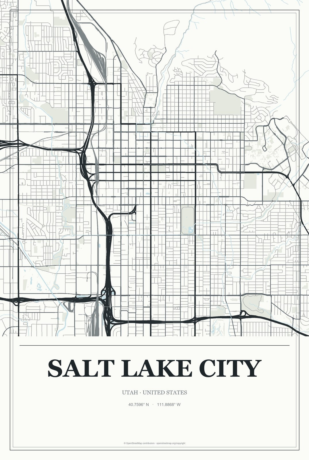 Salt Lake City, Utah City Map Aluminum Sign in Gallery Air style