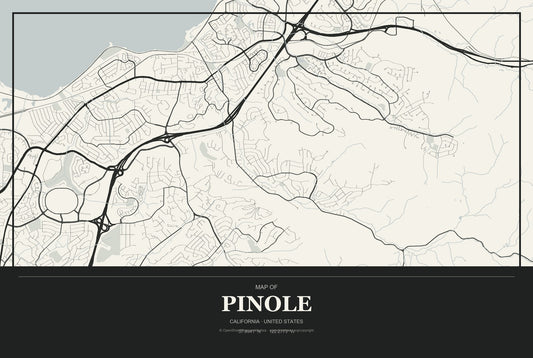 Pinole, California City Map Aluminum Sign in Museum Plaque style