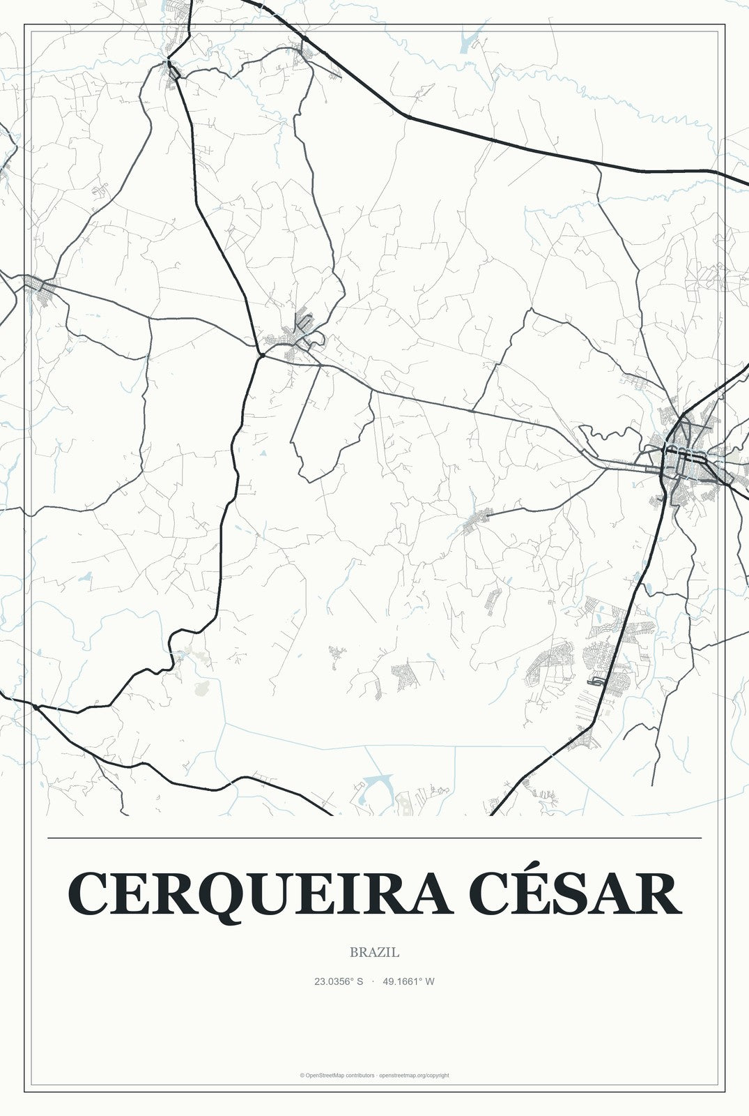 Cerqueira César, Brazil City Map Aluminum Sign in Gallery Air style
