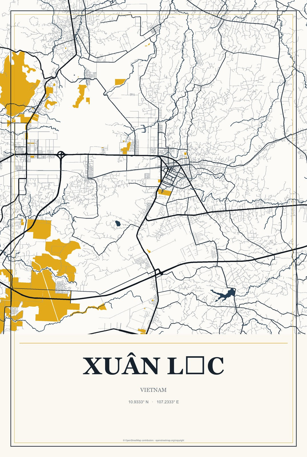 Xuân Lộc, Vietnam City Map Aluminum Sign in Citrine Modern style