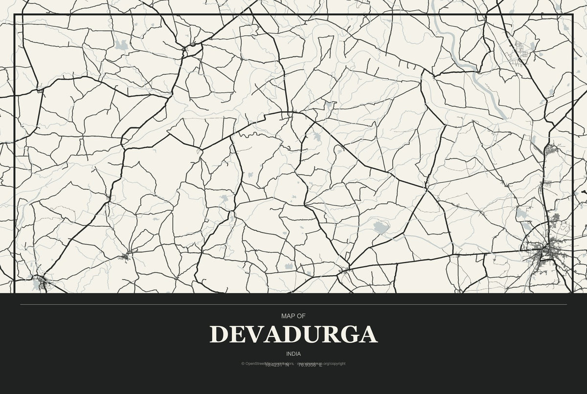 Devadurga, India City Map Aluminum Sign in Museum Plaque style