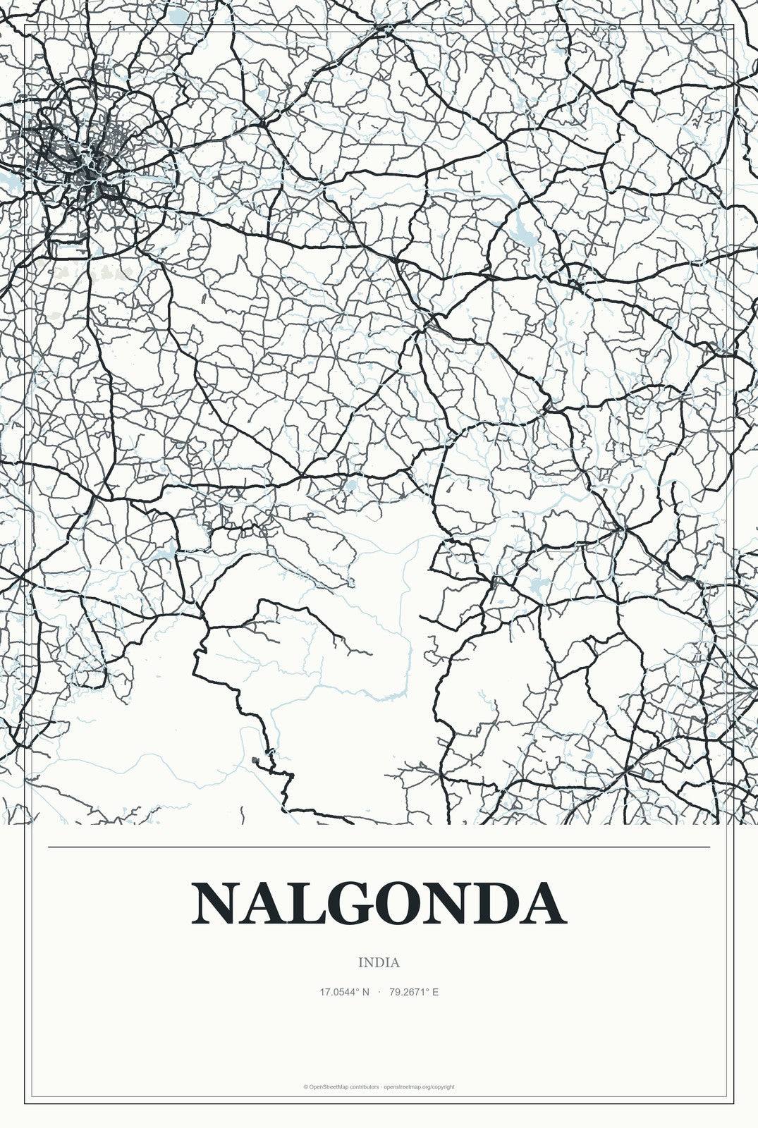 Nalgonda, India City Map Aluminum Sign in Gallery Air style