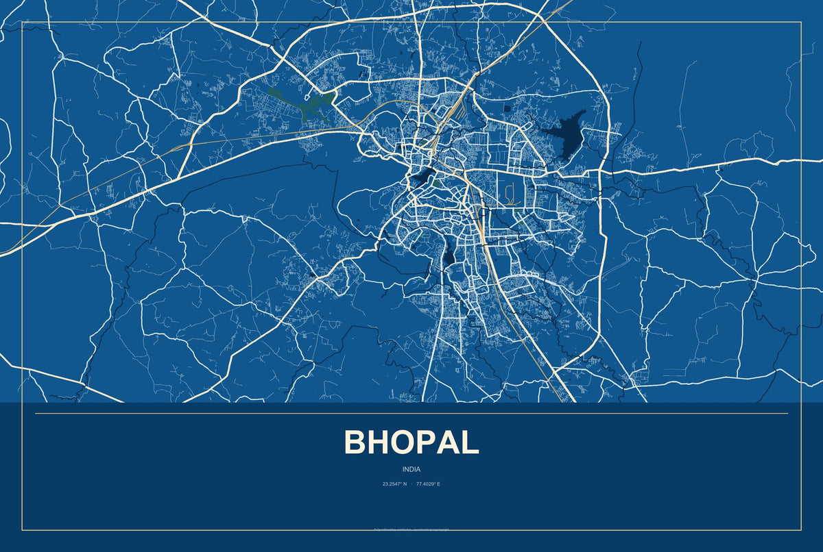 Bhopal, India City Map Aluminum Sign in Harbor Cobalt style