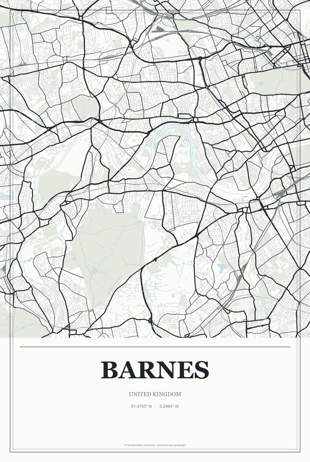 Barnes, United Kingdom City Map Aluminum Sign in Gallery Air style