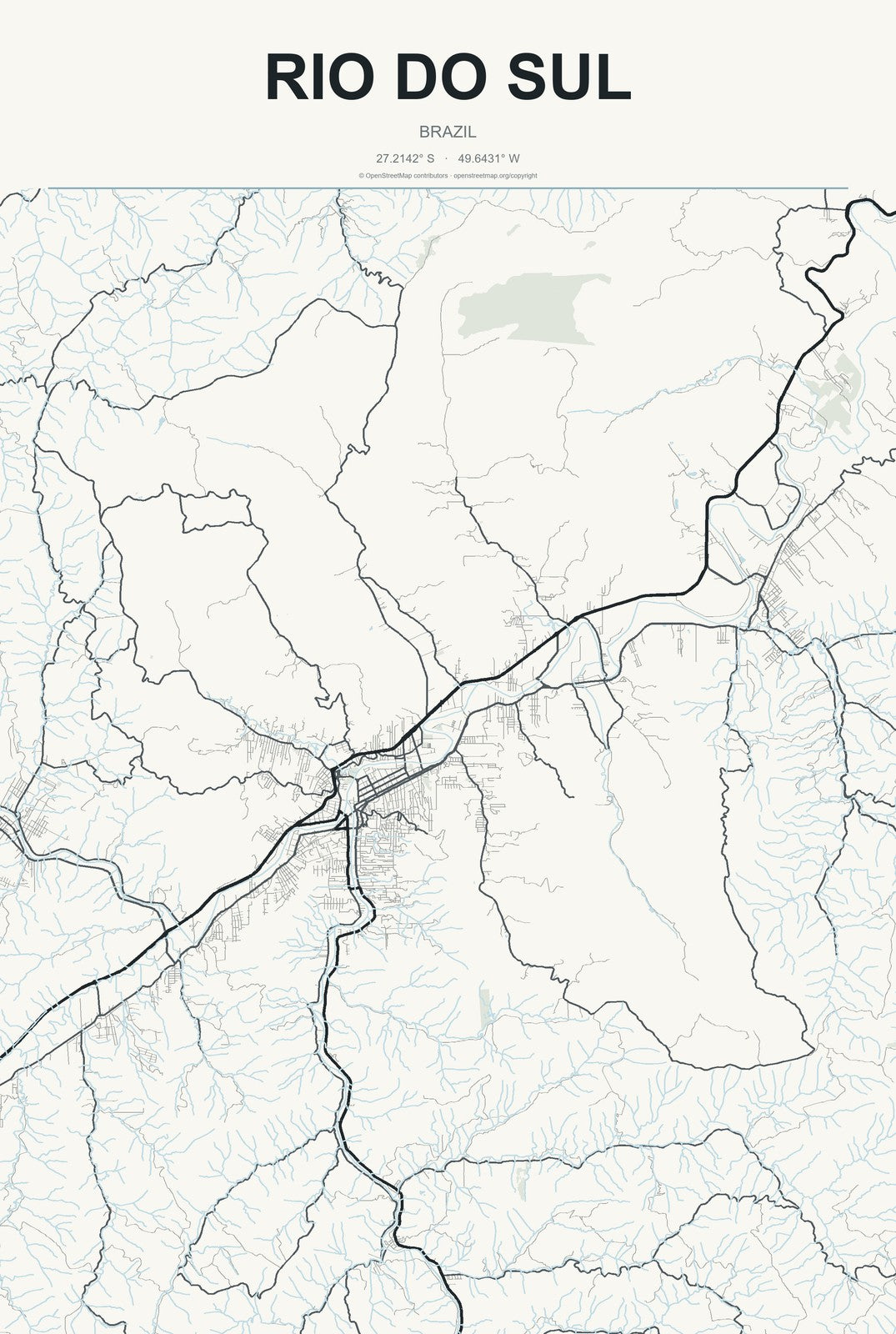 Rio do Sul, Brazil City Map Aluminum Sign in Headline Atlas style