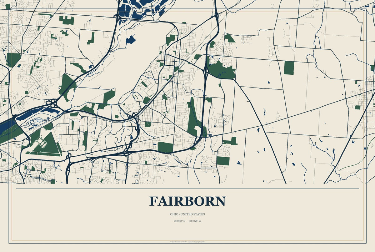 Fairborn, Ohio City Map Aluminum Sign in Coastal Cutout style