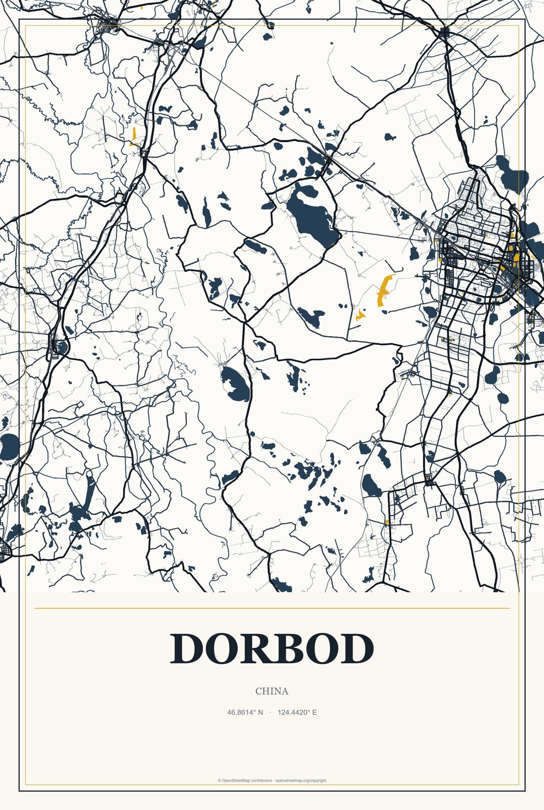 Dorbod, China City Map Aluminum Sign in Citrine Modern style