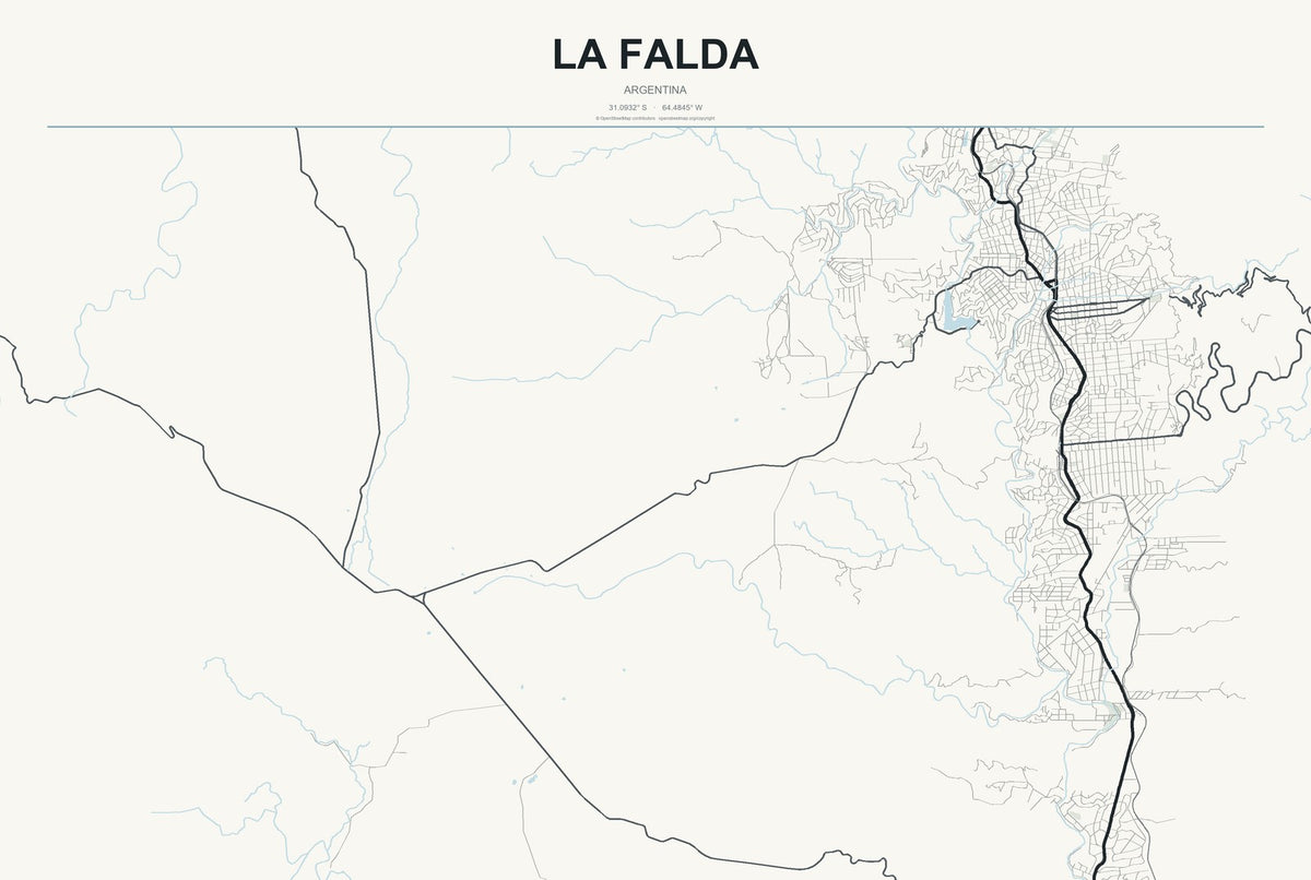 La Falda, Argentina City Map Aluminum Sign in Headline Atlas style