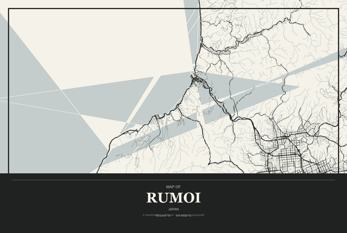 Rumoi, Japan City Map Aluminum Sign in Museum Plaque style