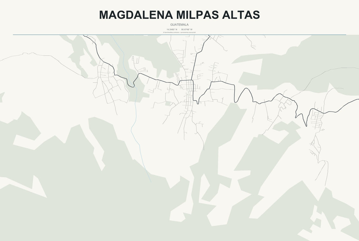 Magdalena Milpas Altas, Guatemala City Map Aluminum Sign in Headline Atlas style