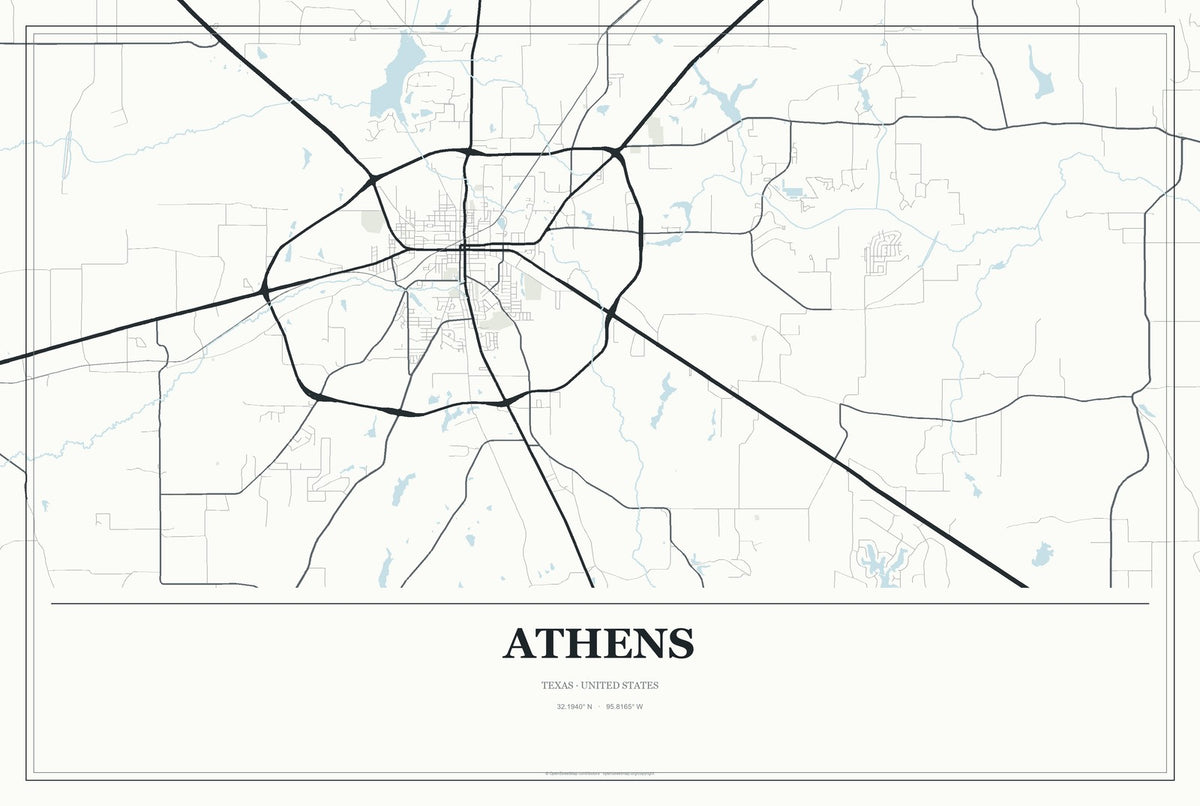 Athens, Texas City Map Aluminum Sign in Gallery Air style
