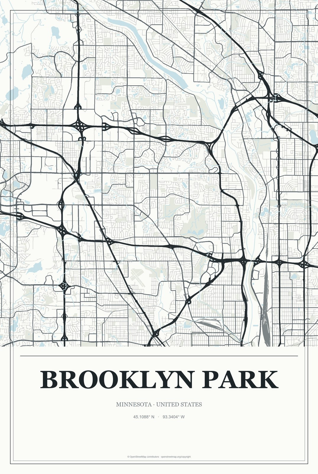 Brooklyn Park, Minnesota City Map Aluminum Sign in Gallery Air style