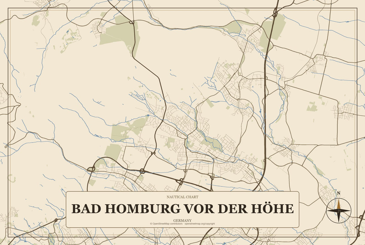 Bad Homburg vor der Höhe, Germany City Map Aluminum Sign in Heritage Nautical style