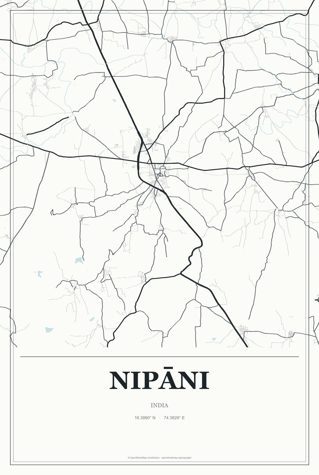 Nipāni, India City Map Aluminum Sign in Gallery Air style