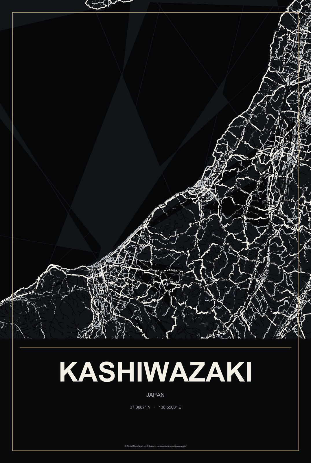 Kashiwazaki, Japan City Map Aluminum Sign in Metropolitan Noir style