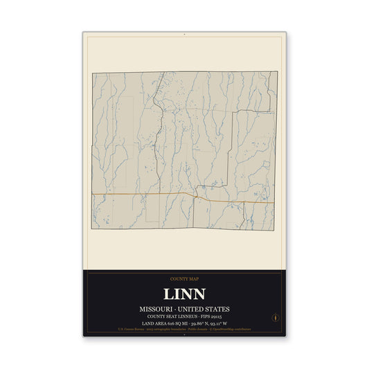 Linn County, Missouri Map Aluminum Sign in Museum Plaque style