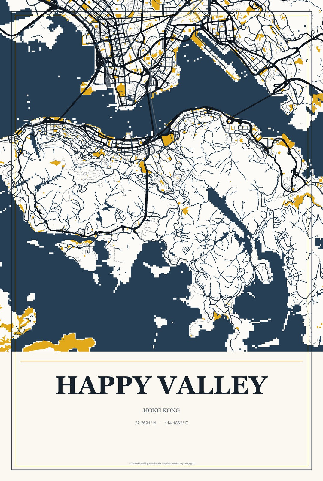 Happy Valley, Hong Kong City Map Aluminum Sign in Citrine Modern style