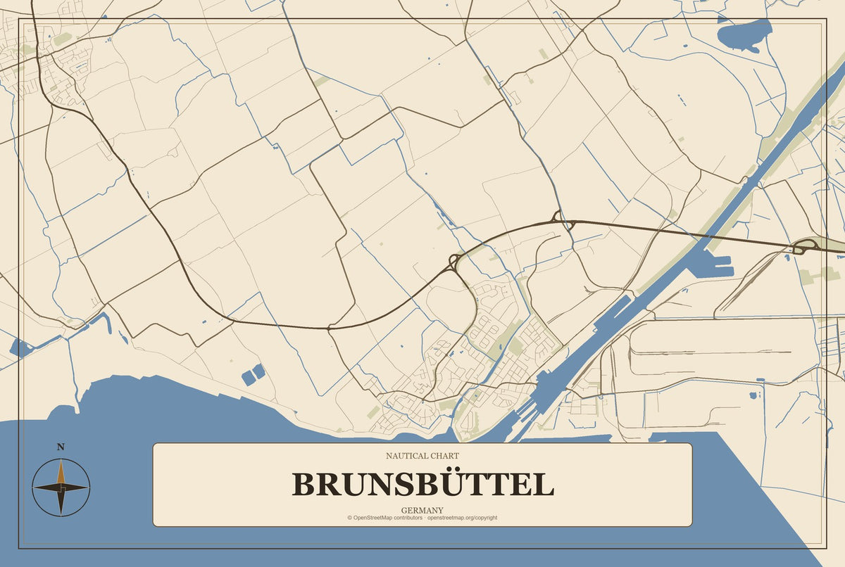 Brunsbüttel, Germany City Map Aluminum Sign in Heritage Nautical style
