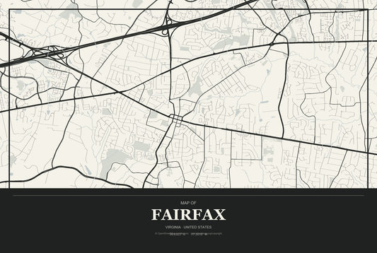 Fairfax, Virginia City Map Aluminum Sign in Museum Plaque style