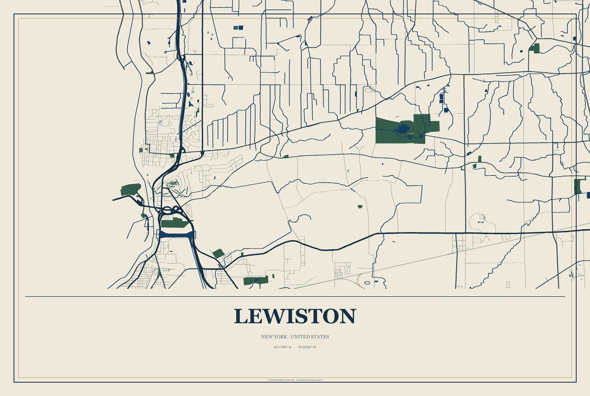 Lewiston, New York City Map Aluminum Sign in Coastal Cutout style