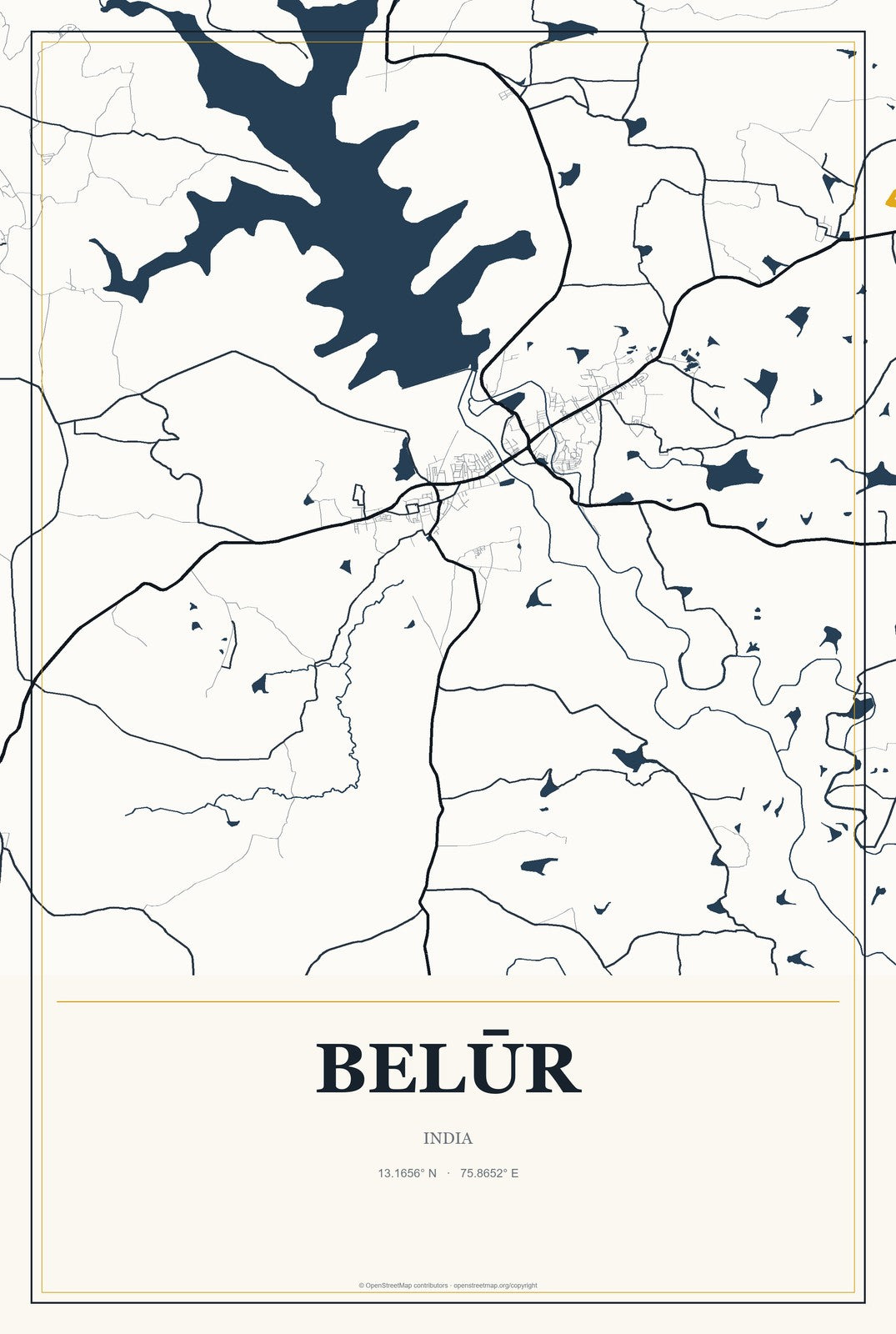 Belūr, India City Map Aluminum Sign in Citrine Modern style