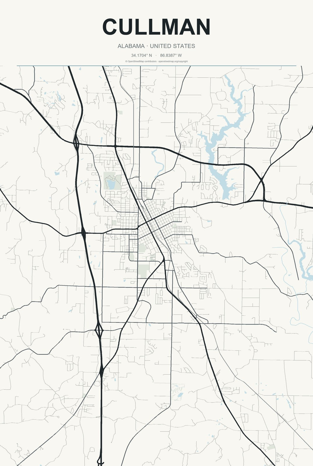 Cullman, Alabama City Map Aluminum Sign in Headline Atlas style