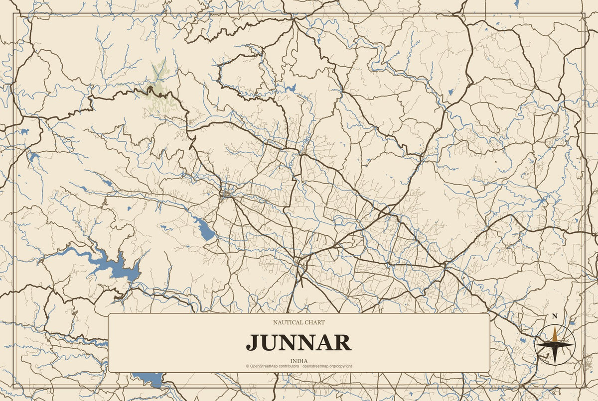 Junnar, India City Map Aluminum Sign in Heritage Nautical style