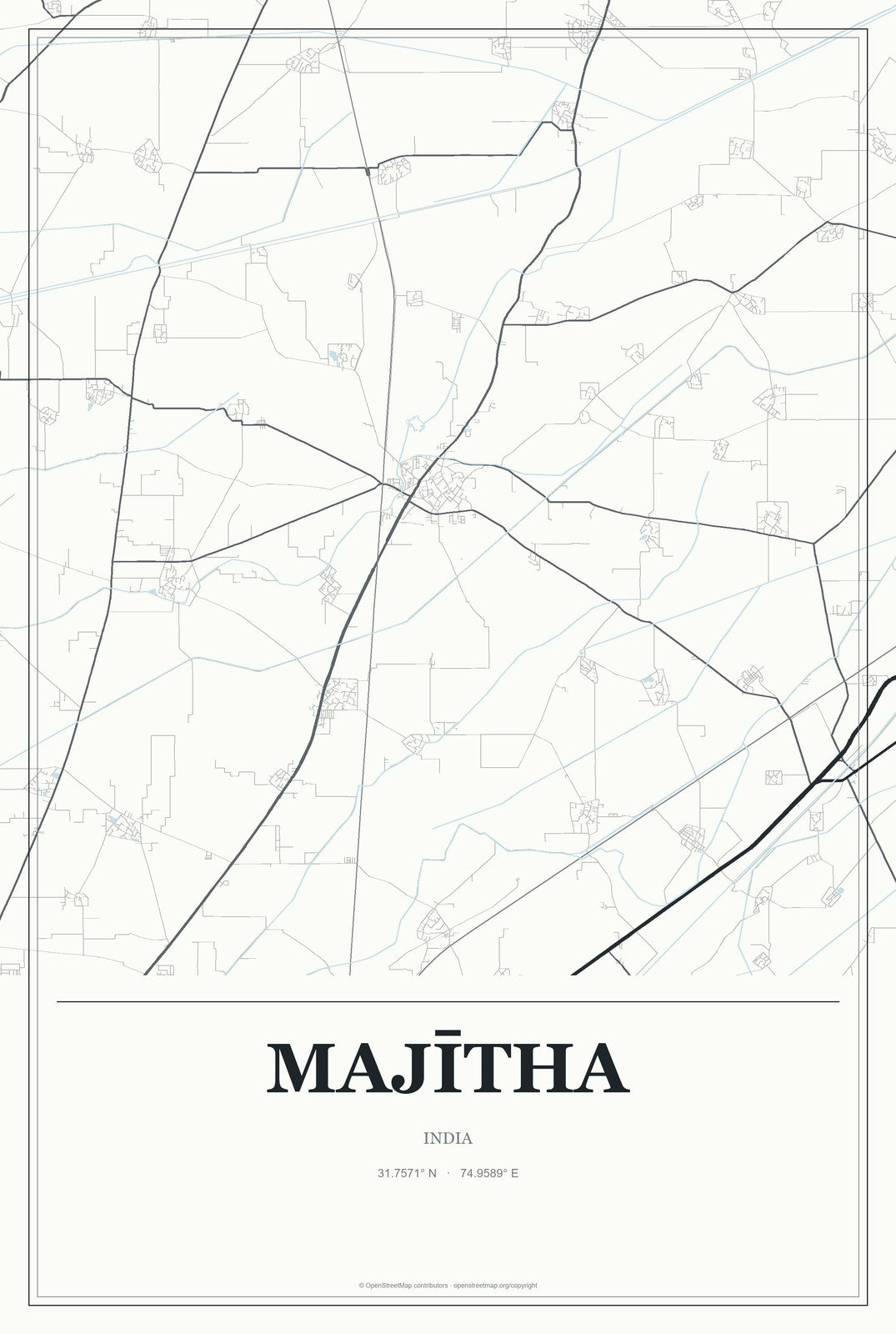 Majītha, India City Map Aluminum Sign in Gallery Air style