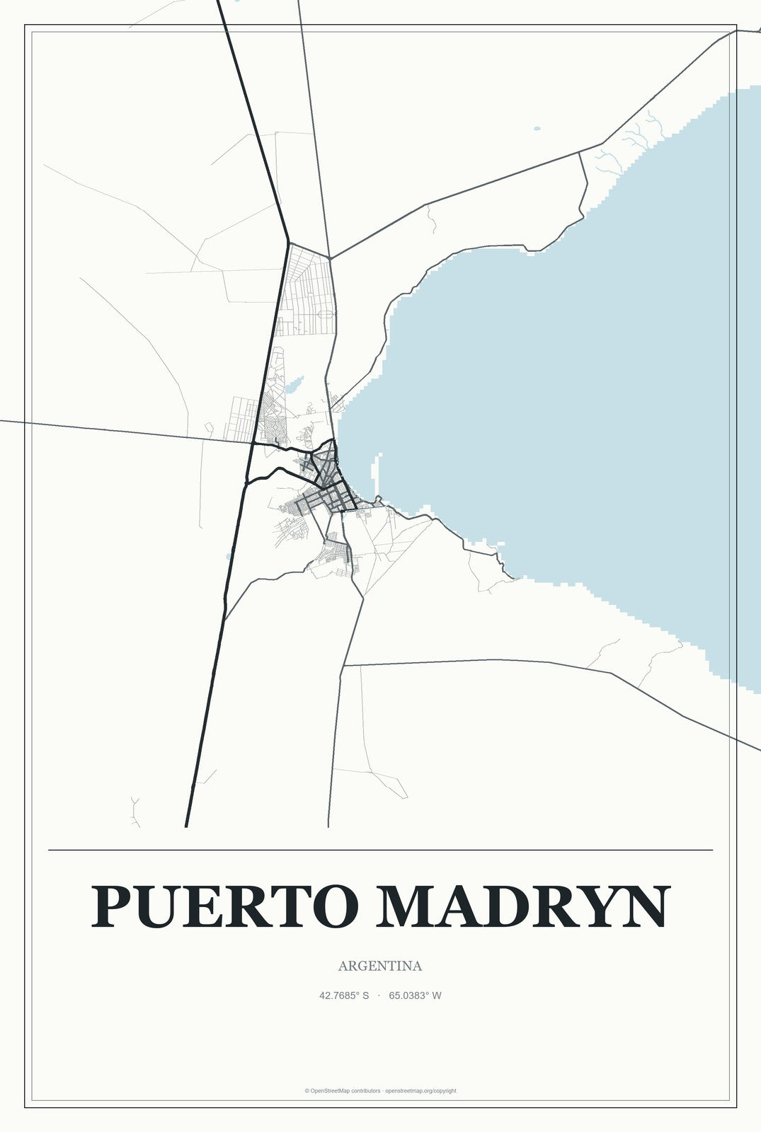 Puerto Madryn, Argentina City Map Aluminum Sign in Gallery Air style