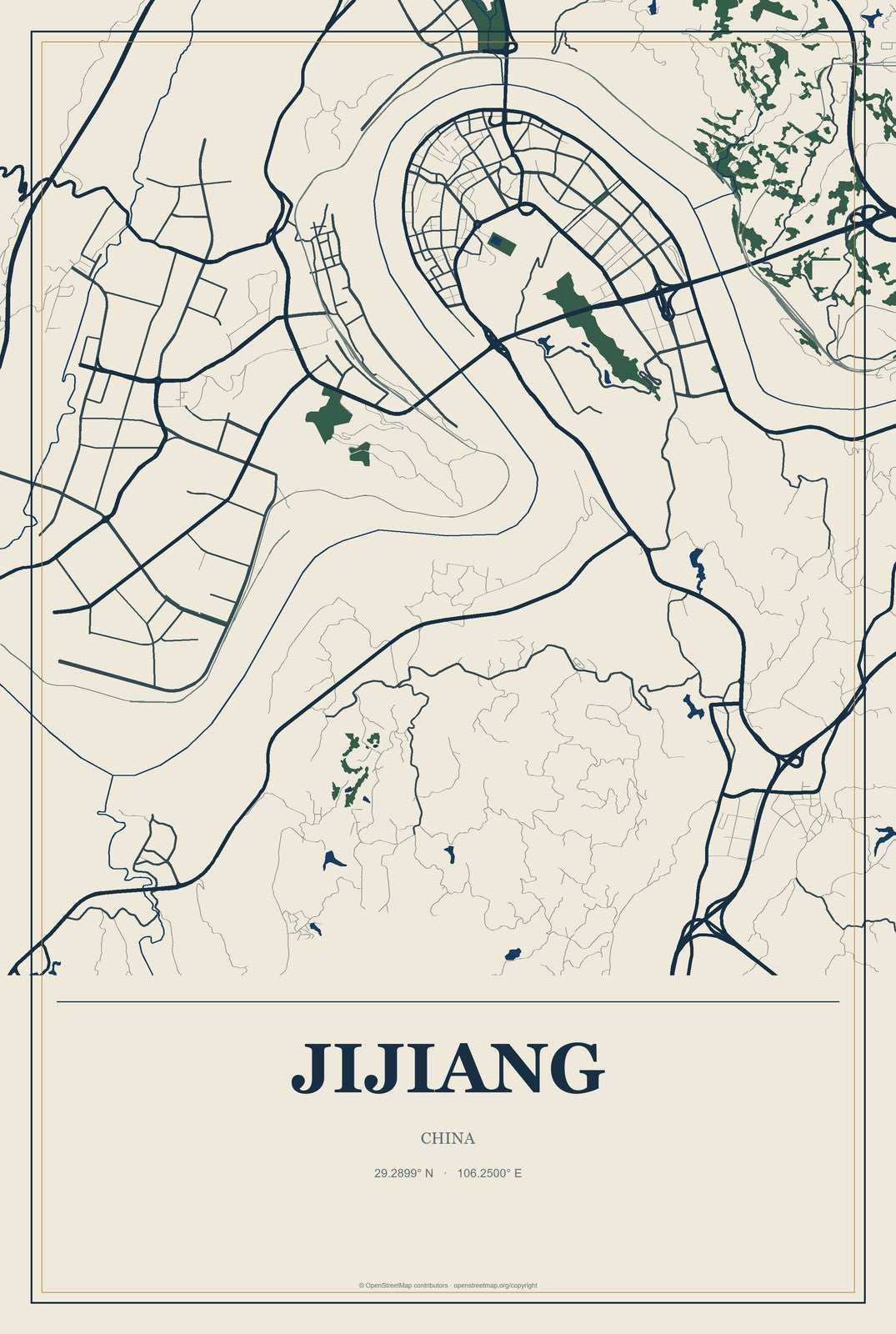 Jijiang, China City Map Aluminum Sign in Coastal Cutout style