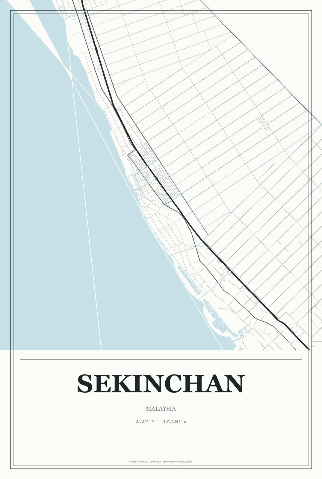 Sekinchan, Malaysia City Map Aluminum Sign in Gallery Air style