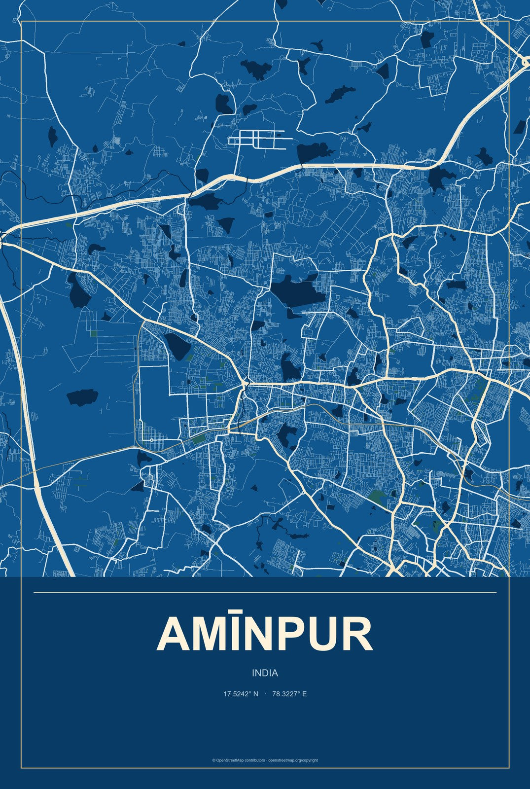 Amīnpur, India City Map Aluminum Sign in Harbor Cobalt style
