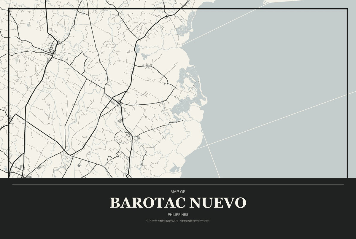 Barotac Nuevo, Philippines City Map Aluminum Sign in Museum Plaque style