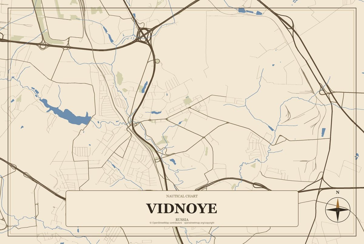Vidnoye, Russia City Map Aluminum Sign in Heritage Nautical style