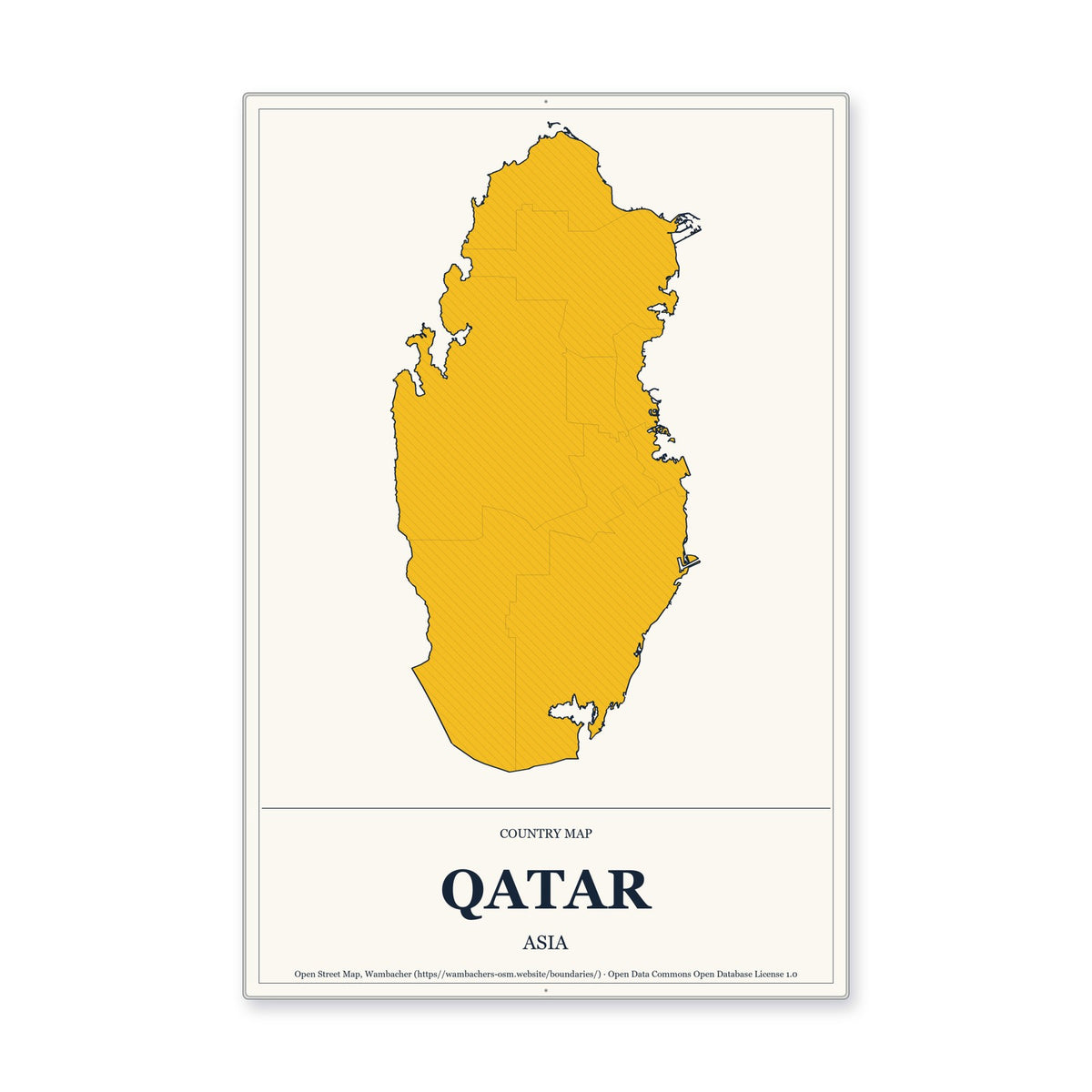 Qatar Country Map Aluminum Sign in Citrine Modern style